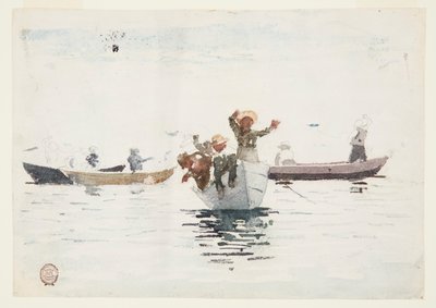 Fire robåter med barn av Winslow Homer