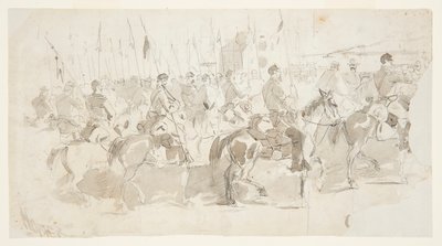 General McClellans sjette kavaleriregiment, går om bord i Alexandria for Old Point Comfort av Winslow Homer