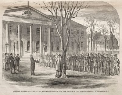 General Thomas Swearing in the Volunteers Called into the Service of the United States..., 1861. av Winslow Homer