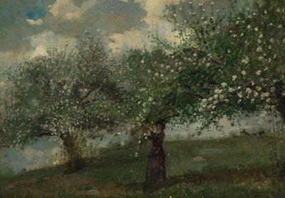 Jente plukker epleblomster, 1879. av Winslow Homer
