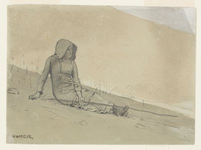 Jente sitter på en åsside av Winslow Homer