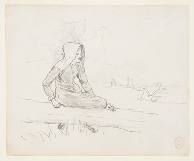 Jente sitter på en trestamme av Winslow Homer