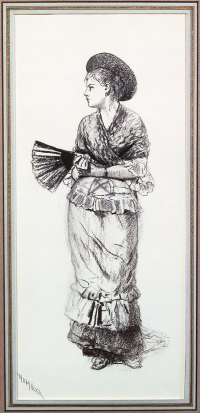 Jente med vifte (kull på papir) av Winslow Homer