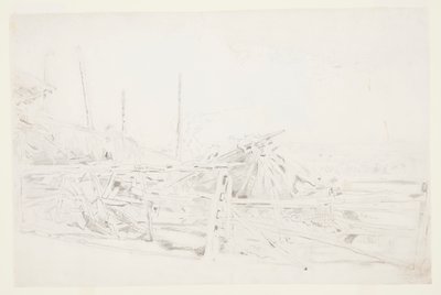 Høystakk og jernbanegjerde av Winslow Homer