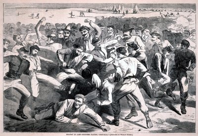 Fridag i leiren - soldater spiller «fotball», fra Harper