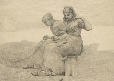 Mending the Tears, 1888, sannsynligvis trykt ca. 1940 av Winslow Homer