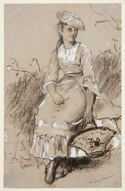 Sittende jente med en kurv av Winslow Homer
