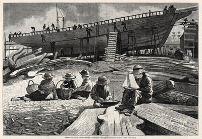 Skipsbygging, Gloucester Harbor, 1873. av Winslow Homer