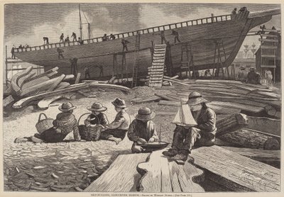 Ship-Building, Gloucester Harbor, utgitt 1873. av Winslow Homer