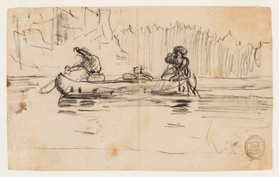Kano med to menn fra siden av Winslow Homer