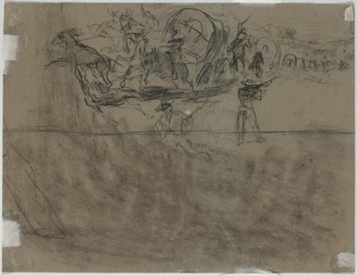 trefning som involverer et vogntog [verso] av Winslow Homer