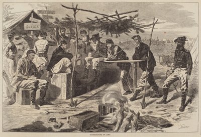 Thanksgiving in Camp, utgitt 1862. av Winslow Homer