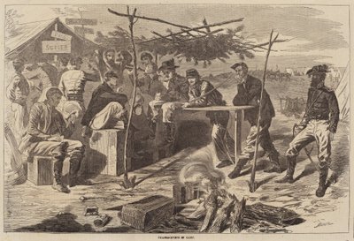 Thanksgiving in Camp, utgitt 1862. av Winslow Homer
