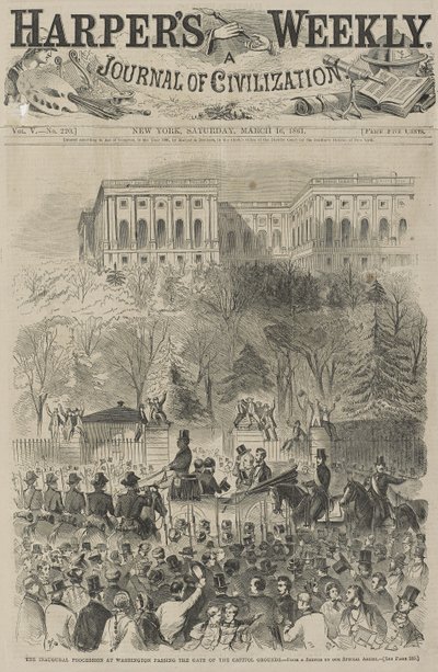 Innvielsesprosesjonen i Washington passerer porten til Capitol Grounds (Fra en skisse av vår spesielle kunstner), 1861 (tregravering) av Winslow Homer