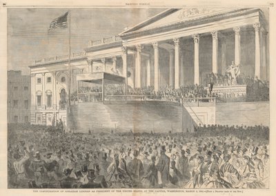 Innsettelsen av Abraham Lincoln som president i USA, ved Capitol, Washington, 4. mars 1861; fra Harper av Winslow Homer