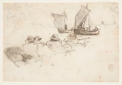 To fiskebåter med seil, Cullercoats, England av Winslow Homer