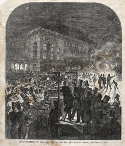 Fagforeningsmøte i friluft utenfor musikkhøgskolen, 1859. av Winslow Homer