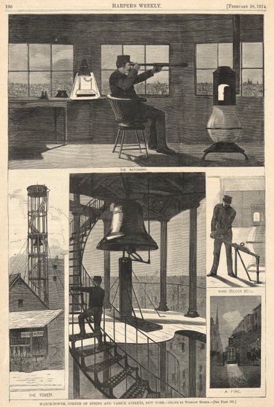 Watch-Tower, Corner of Spring og Varick Streets, New York, fra Harper av Winslow Homer