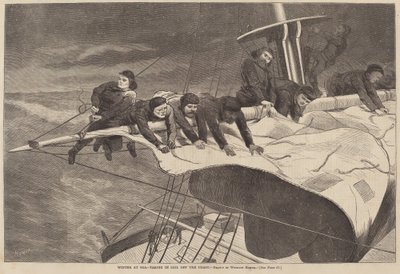 Winter at Sea - Taking in Sail Off the Coast, utgitt 1869. av Winslow Homer