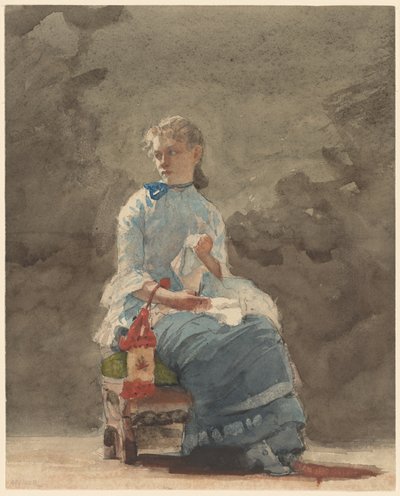 Woman Sewing, 1878-9 (akvarell over grafitt på off-white vevd akvarellpapir) av Winslow Homer