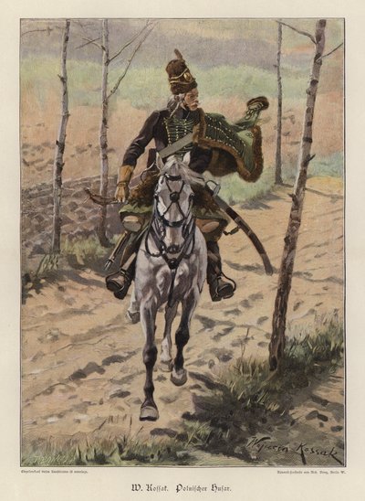 Polsk Hussar (farge litho) av Wojciech Kossak