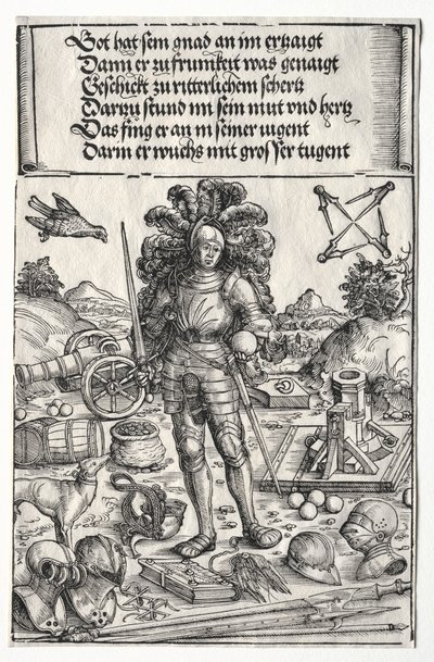 The Triumphal Arch of Maximilian I: Keiser Maximilian som beskytter av forbedringer..., 1515-17. av Wolf Traut