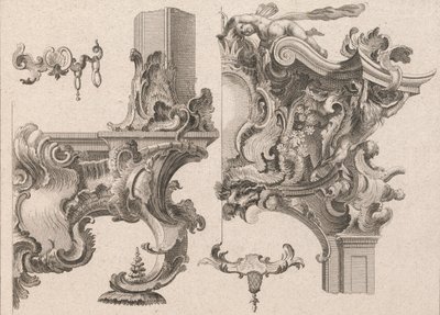 Forslag til dekorasjon av nedre høyre og øverste høyre på en alterramme..., trykt ca. 1750-56. av Wolffgang Christoph Mayr