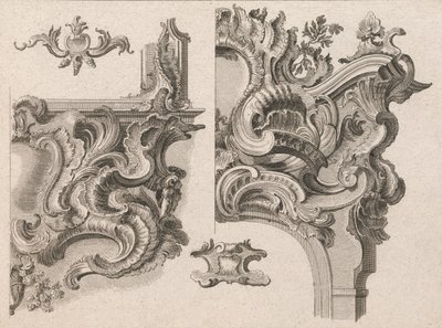 Forslag til dekorasjon av nedre høyre og øverste høyre på en alterramme..., trykt ca. 1750-56. av Wolffgang Christoph Mayr