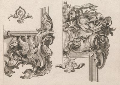 Forslag til dekorasjon av nedre høyre og øverste høyre på en alterramme..., trykt ca. 1750-56. av Wolffgang Christoph Mayr