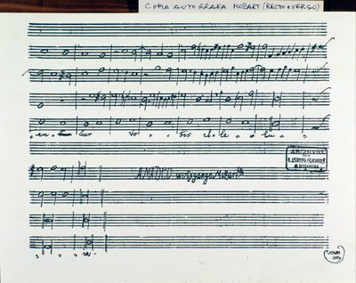 Noterside for Querite primum regnum dei av Mozart for å få tittelen Accademia Filarmonico, korrigert versjon av far Martini (1770) av Wolfgang Amadeus Mozart