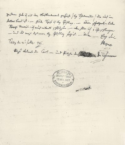 Wolfgang Amadeus Mozart (1756-1791) østerriksk komponist. Håndskrevet brev til kona Constanze. 31. juli 1791 av Wolfgang Amadeus Mozart