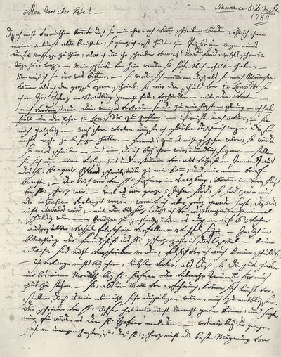 Wolfgang Amadeus Mozart (1756-1791) østerriksk komponist. Håndskrevet brev til faren. Wien 6. desember 1783 av Wolfgang Amadeus Mozart