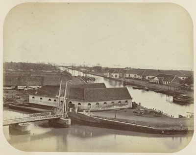 Havnekanalen og bommen i Batavia av Woodbury and Page