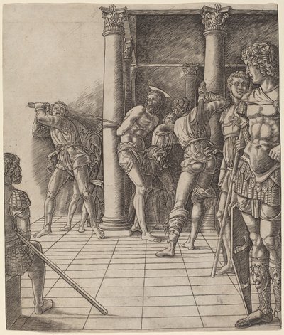Kristi flagellasjon, med fortauet av Workshop of Andrea Mantegna