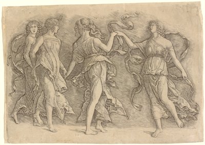 Fire dansende muser av Workshop of Andrea Mantegna