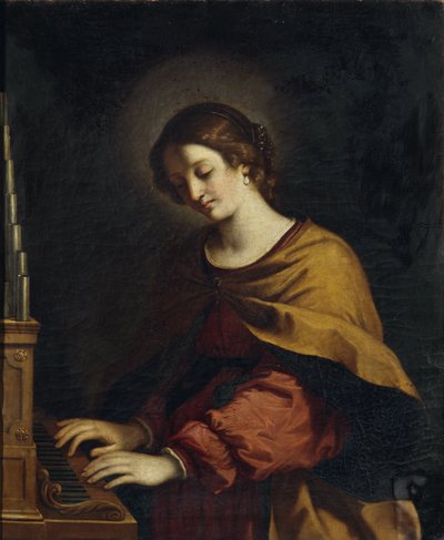 Hellige Cecilia som organist av Workshop of Guercino