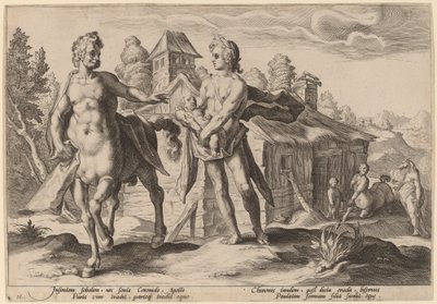 Apollo gir Chiron utdannelsen til Asclepius av Workshop of Hendrick Goltzius, after Hendrick Goltzius