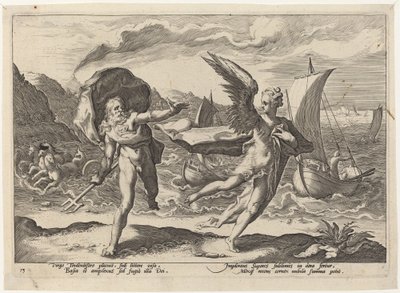 Coronis forvandlet til en kråke av Workshop of Hendrick Goltzius, after Hendrick Goltzius