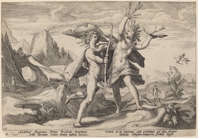 Daphne endret seg til et laurbærtre av Workshop of Hendrick Goltzius, after Hendrick Goltzius