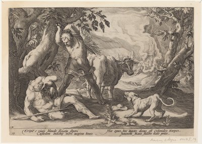 Landskap med Mercury som løfter sverdet for å drepe en sovende argus av Workshop of Hendrick Goltzius, after Hendrick Goltzius