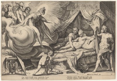 Mars og Venus overrasket av Workshop of Hendrick Goltzius, after Hendrick Goltzius