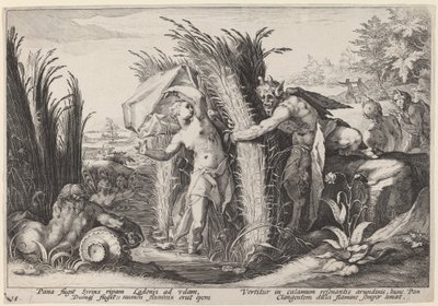 Pan og Syrinx av Workshop of Hendrick Goltzius, after Hendrick Goltzius
