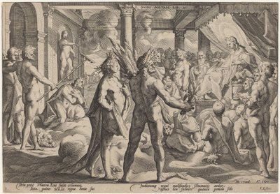 Phaeton spør etter vognen av Workshop of Hendrick Goltzius, after Hendrick Goltzius