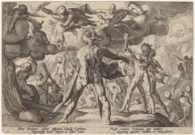 Kjempene som klatrer på himmelen av Workshop of Hendrick Goltzius, after Hendrick Goltzius