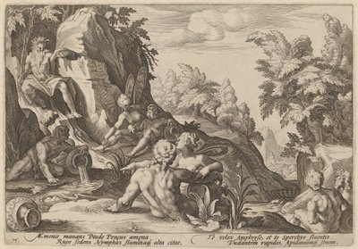 Elveguden Peneus omgitt av andre guddommeligheter av Workshop of Hendrick Goltzius, after Hendrick Goltzius