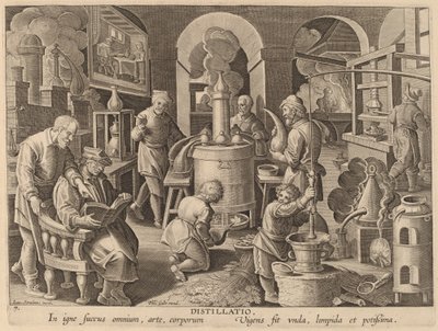 Destillatio (destillasjon) av Workshop of Philip Galle after Jan van der Straet