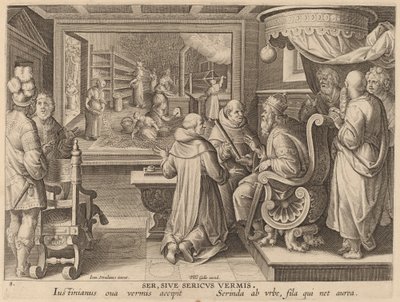 Ser, Sive Sericus Vermis (silke eller silkeormen) av Workshop of Philip Galle after Jan van der Straet