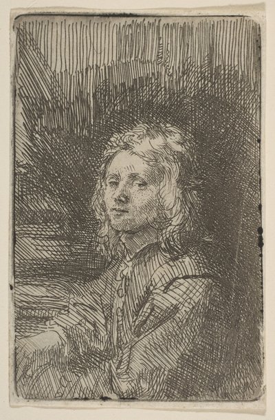 Ung mann, halvlang, 1620-69. av Workshop of Rembrandt