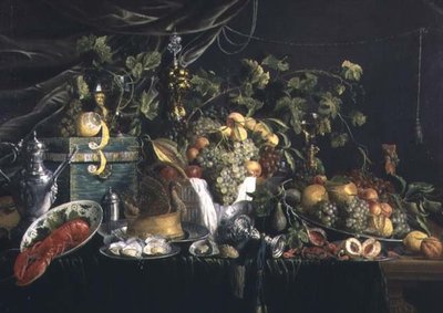 Stilleben med frukt, en fasanpai og en hummer av Wouter Mertens