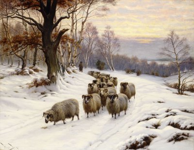 En hyrde og flokken hans på en sti om vinteren av Wright Barker